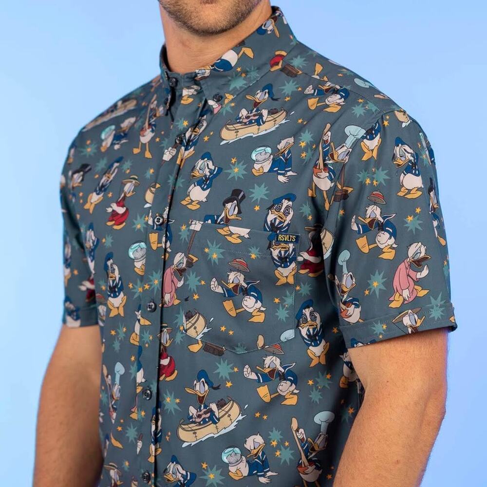 RSVLTS Disney’s Donald Duck 90th Quackin Us Up KUNUFLEX Short Sleeve Shirt Small